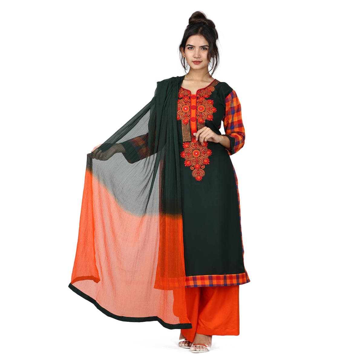 Black Colour Cotton Stitched  Girls Three Piece